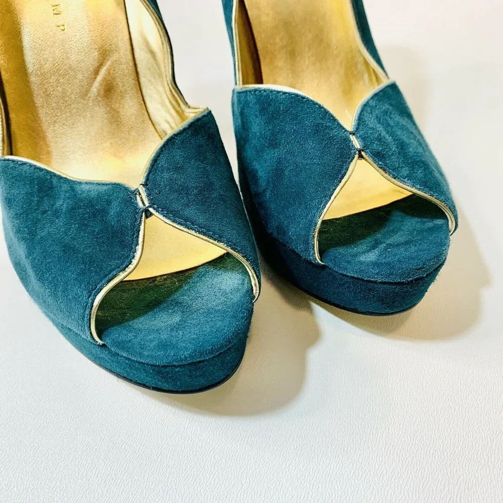 Ivanka Trump Italiza‎ Leather Teal Platform Heels